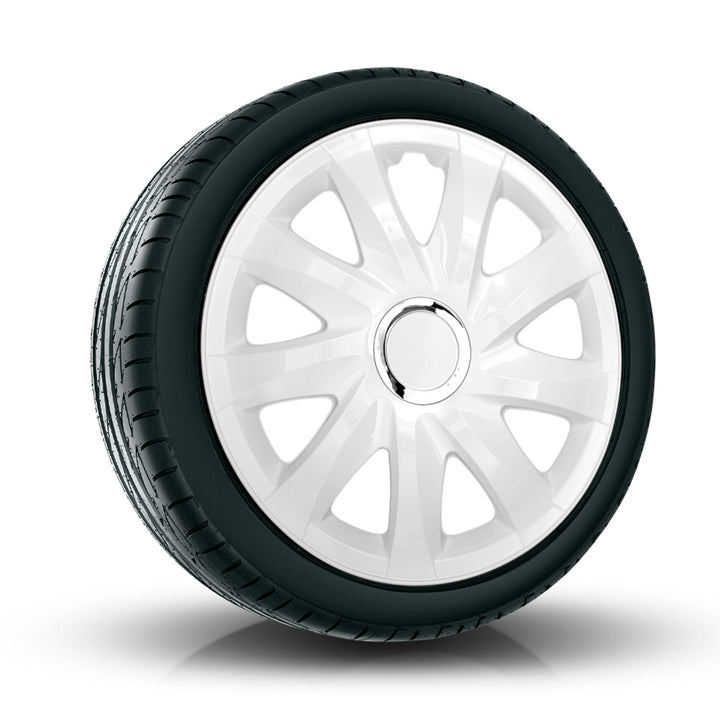 Universal 13" NRM Drift white hubcaps, set of 4