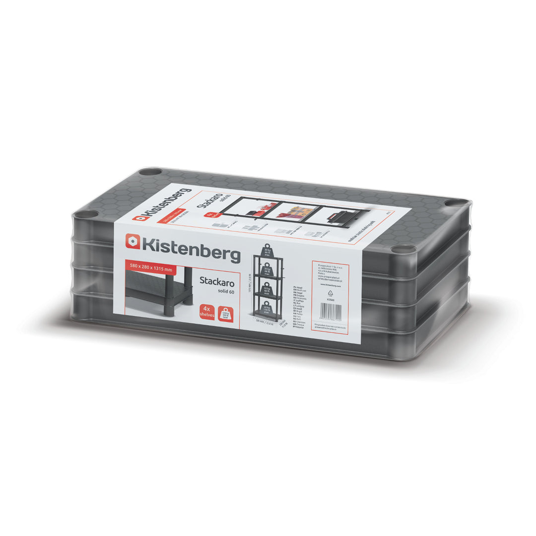 Étagère Stackaro Solid 60 Kistenberg, charge maximale totale 185 kg, 4 étagères, montage mural, KSS60L4HD-S411