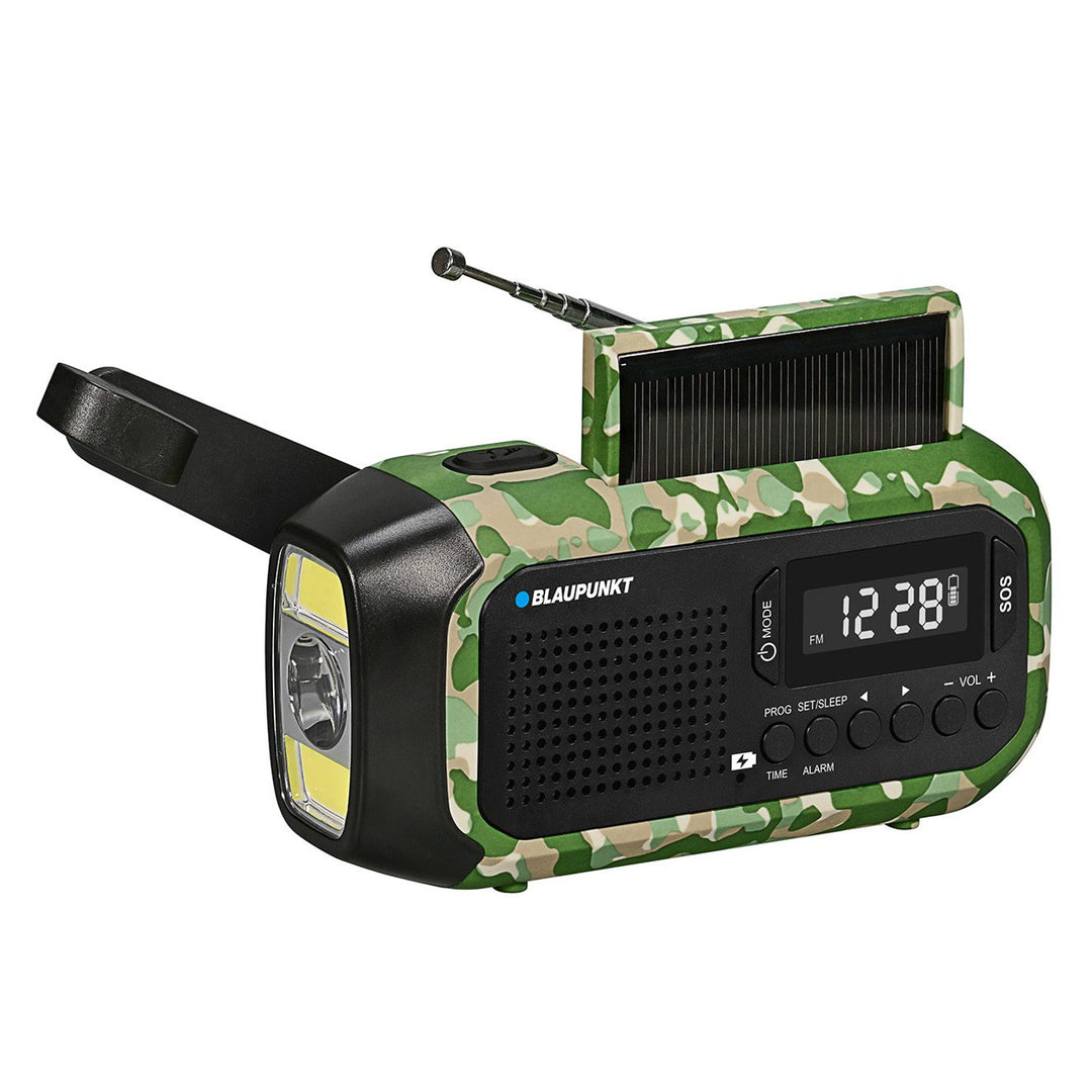 Radio FM con alarma Blaupunkt, linterna LED, luz de lectura, sistema de carga triple, alarma SOS, ER20GC