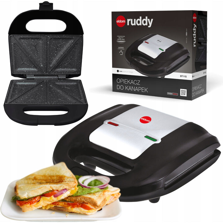 Eldom Sandwichtoaster, antihaftbeschichtete Keramikoberfläche, schnelles Aufheizen, 750 W Leistung, blitzschnelle Reinigung, LED-Anzeigeleuchte, rutschfeste Füße, ST11G