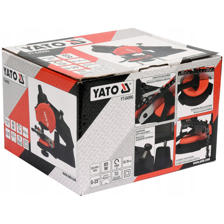 Affûteuse électrique Yato, pour chaînes de tronçonneuses, puissance 85 W, vitesse de rotation 5500 tr/min, angle d'affûtage 0-35°, guide métallique, câble 1,8 m, YT-84990