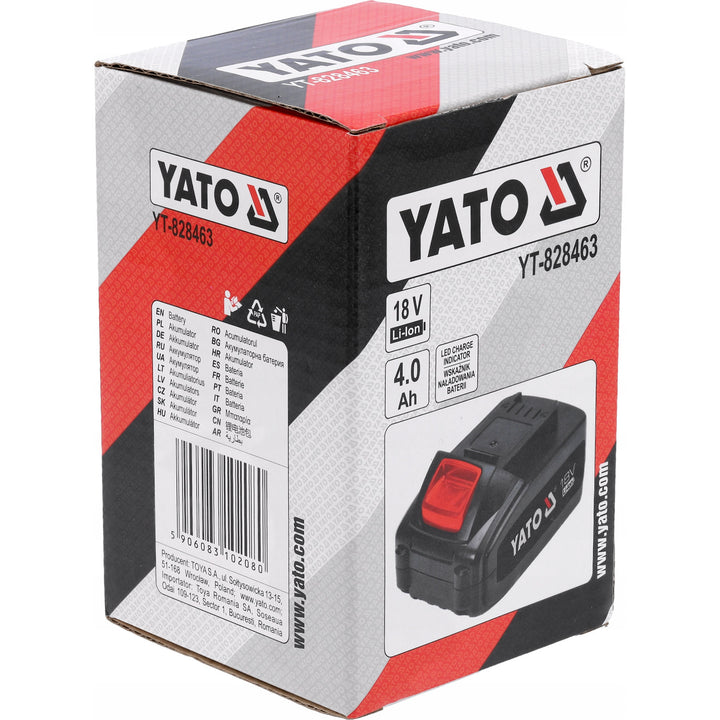 Yato power tool battery, for 18V series, 72 Wh energy, max output current 60A, Li-Ion 4 Ah, YT-828463