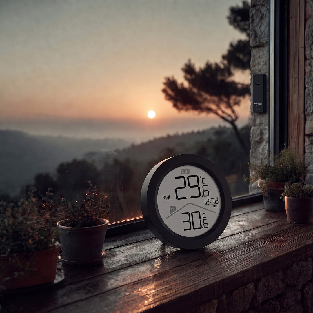 GreenBlue Funk-Wetterstation, Innen-/Außentemperatur, Uhr, wahlweise °C / °F, Reichweite bis zu 60 m, schwarz, GB162 B