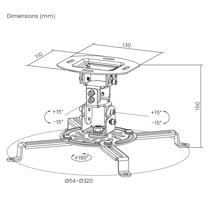 Deckenhalterung für Maclean-Projektoren, 54–320 mm, bis zu 13,5 kg, um 360 Grad drehbar, MC-200 W