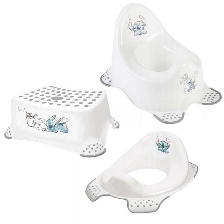 Rutschfeste Trittstufe, einstufig, max. 80 kg + Toilettensitzaufsatz + Stitch-Töpfchen