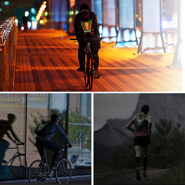 Backpack with LED signal light, remote control, waterproof: remote control IPx5, backpack IPX2 + MC-825 sports headband for phone