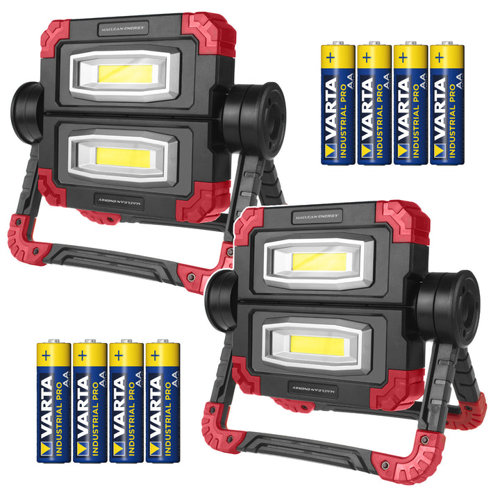 Maclean COB LED work lamp, 300 lm, 3 lighting modes, color temperature 6500K, MCE439 2 pieces + 8x Varta Industrial AA batteries