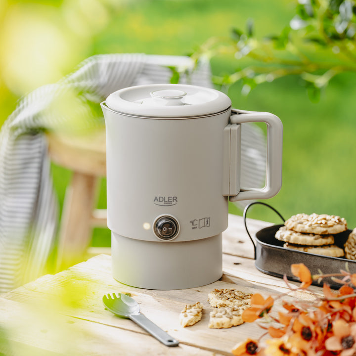 Adler electric kettle, travel kettle, double walls, capacity 0.8 l, max. power 650 W, gray, AD 1388