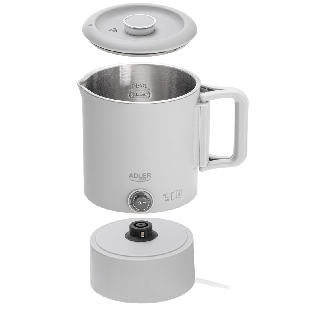 Adler electric kettle, travel kettle, double walls, capacity 0.8 l, max. power 650 W, gray, AD 1388