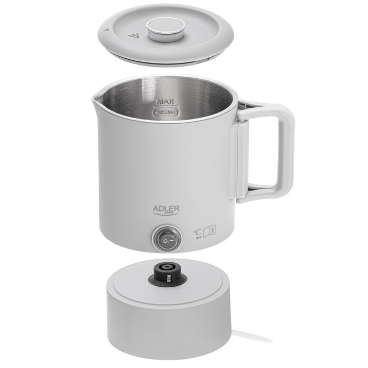 Adler electric kettle, travel kettle, double walls, capacity 0.8 l, max. power 650 W, gray, AD 1388