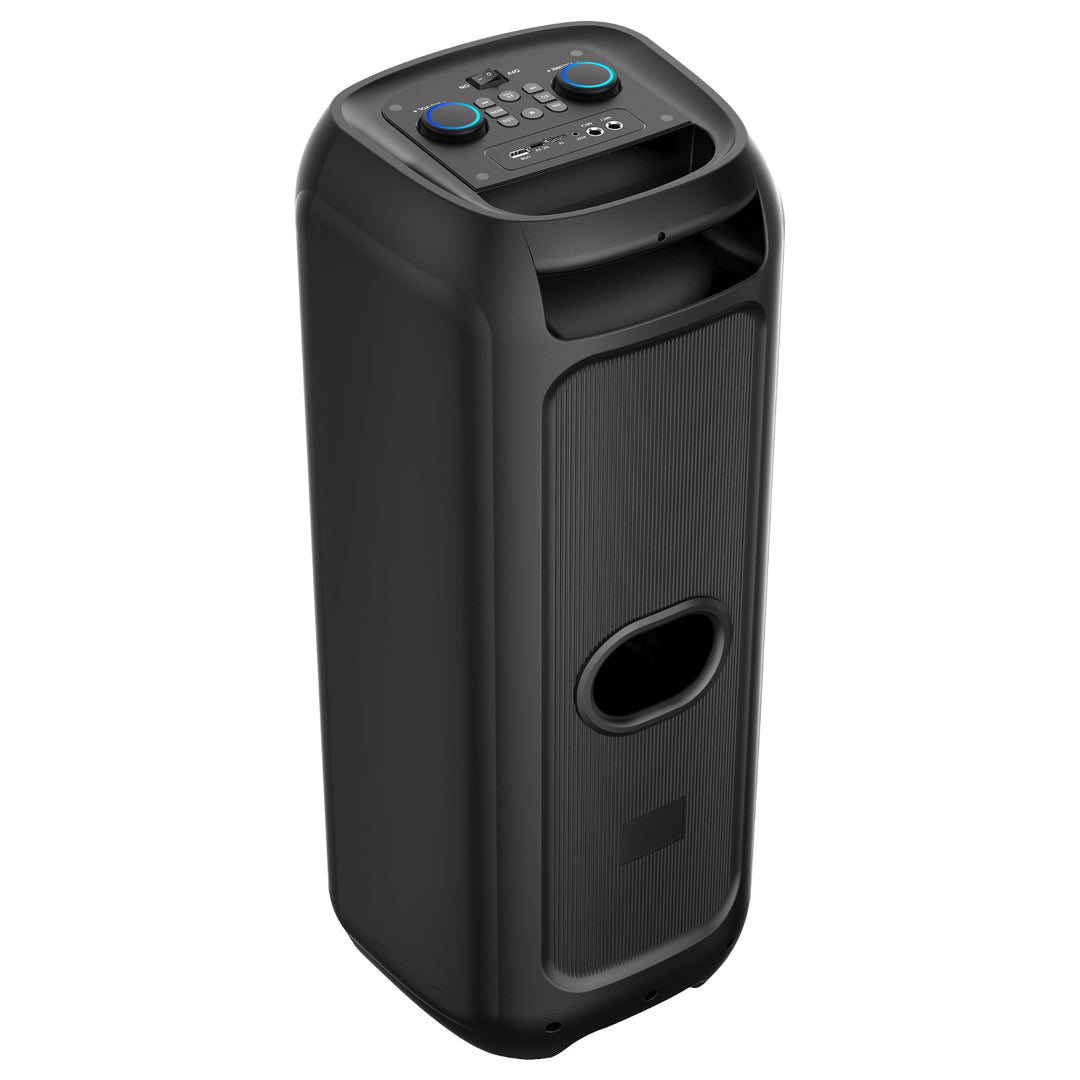 Large Bluetooth speaker, 120W RMS/1400W PMPO, two 8" speakers, equalizer, karaoke function, MP3/microSD cards, USB, AUX, BT 5.3+EDR, display, LED, built-in battery, remote control, MT3185