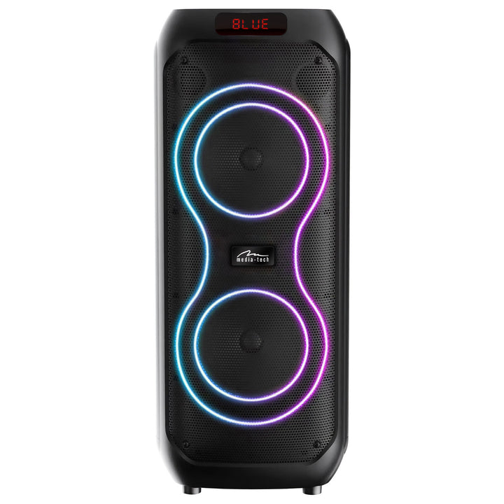 Large Bluetooth speaker, 120W RMS/1400W PMPO, two 8" speakers, equalizer, karaoke function, MP3/microSD cards, USB, AUX, BT 5.3+EDR, display, LED, built-in battery, remote control, MT3185