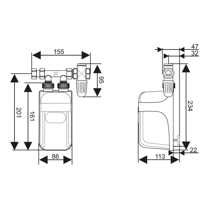 Dafi-Durchlauferhitzer, Unterputzmodell, mit Anschluss, 3,7 kW, 230 V