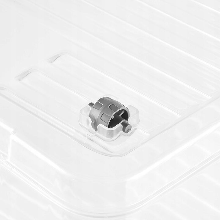 Leo Keeeper container with lid, 37L capacity, clear, with wheels, lid secured with clips