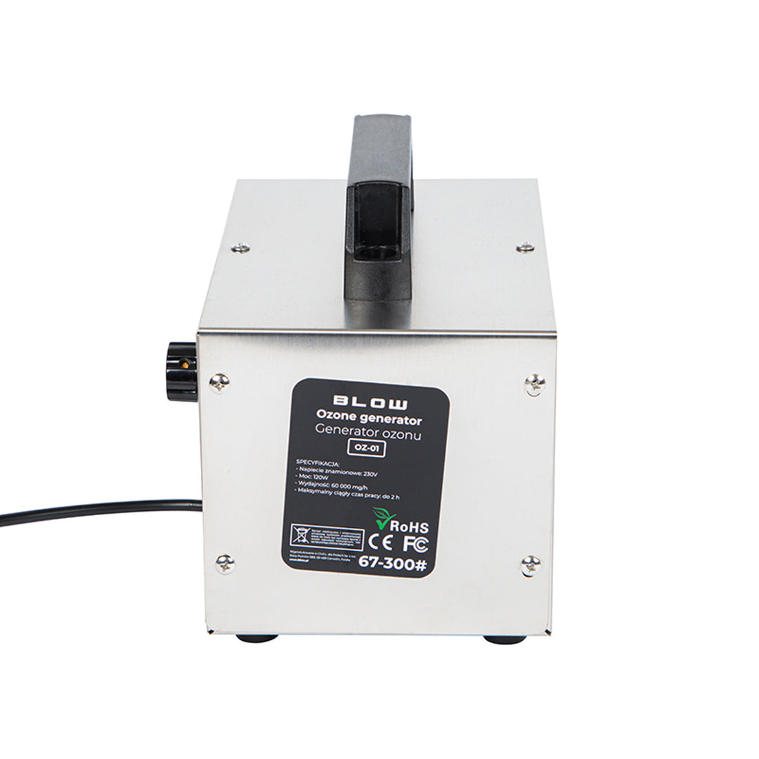Blow ozone generator, capacity 60,000 mg/h, power 120W, low power consumption, long cable, adjustable operating time, 4 ozonation plates, 67-300#