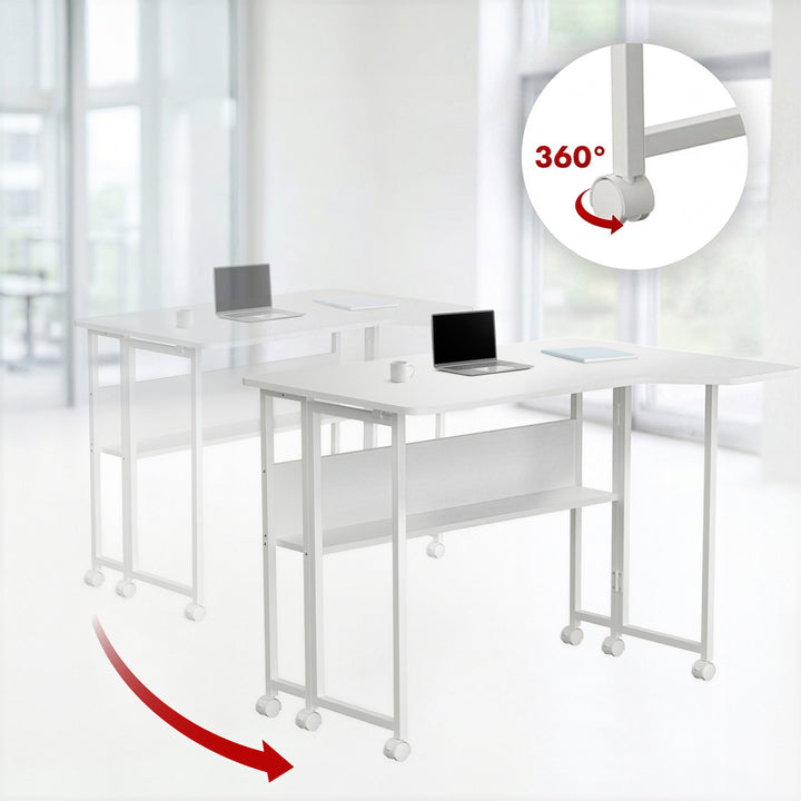Bureau pliant Maclean, blanc, mobile, 100 x 65 cm, 50 kg max., en angle, en forme de L, MC-1250 L/W
