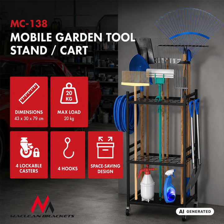 Maclean Mobile Garden Tool Stand / Cart, black, dimensions 43x30x79 cm, max. 20 kg, MC-138