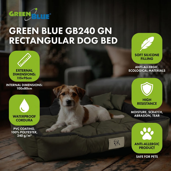 GreenBlue Pet Bed, green rectangular, external dimensions 115x95 cm, internal dimensions 100x80 cm GB240 GN