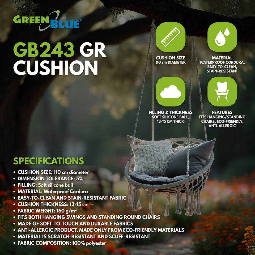 GreenBlue Cushion, Gray, Garden, Stork's Nest, 110 cm, GB243 GR