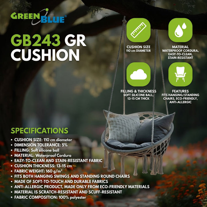 GreenBlue Cushion, Gray, Garden, Stork's Nest, 110 cm, GB243 GR