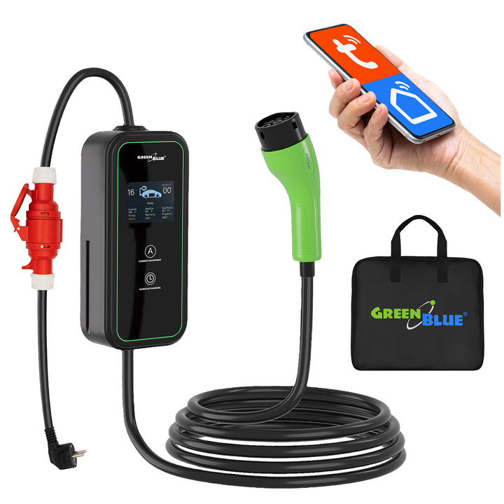 GreenBlue EV/PHEV Charger, portable, Type 2, cable length 6.8 m, IP65, 11 kW, 220–380 V AC 50/60 Hz, 16 A, 3-phase, GB1100
