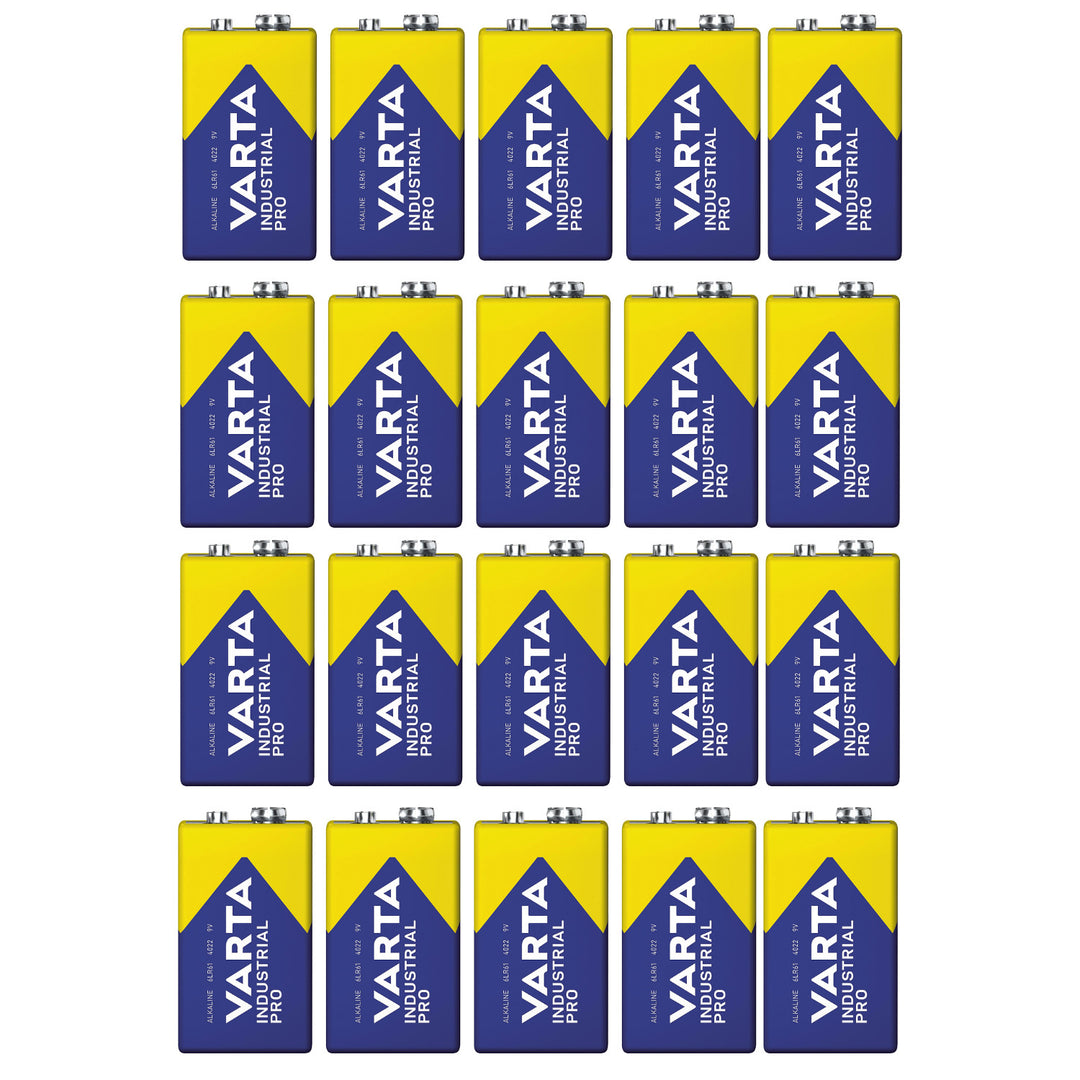 20 pilas R9V R-9 6LR61 de 9 V alcalinas Varta Industrial Pro