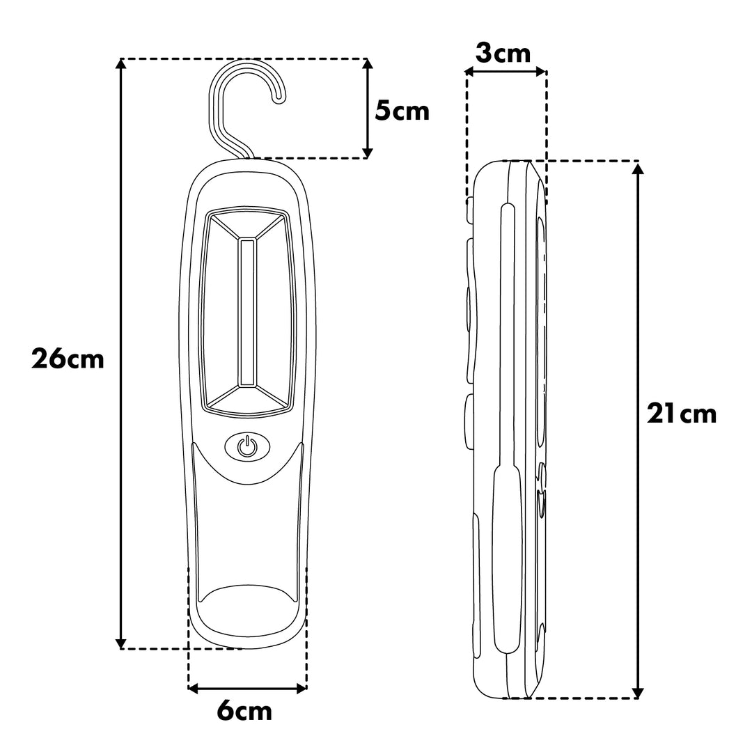 2 Maclean COB LED workshop lamps, magnet, hook, MCE03 + 6 R-06 R06 AA LR06 1.5V VARTA Longlife Power batteries