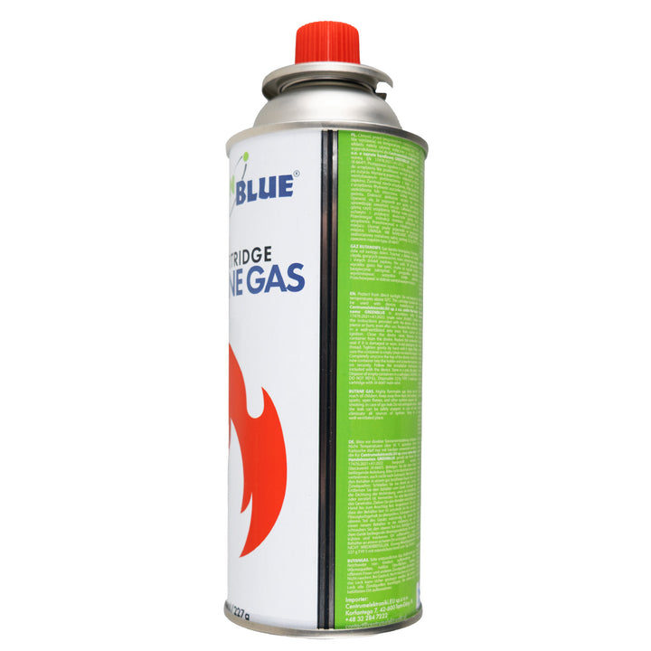 20 cartuchos de gas de 227 g GreenBlue. Certificado: Pi 0875, conforme a la norma EN 417, butano, rango de temperatura de funcionamiento: de -10 °C a +40 °C, GB227
