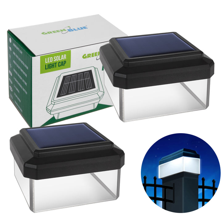 GreenBlue Solar LED Post Light, 60x60mm, Envelope-Shaped Canopy, GB126, 2 pieces