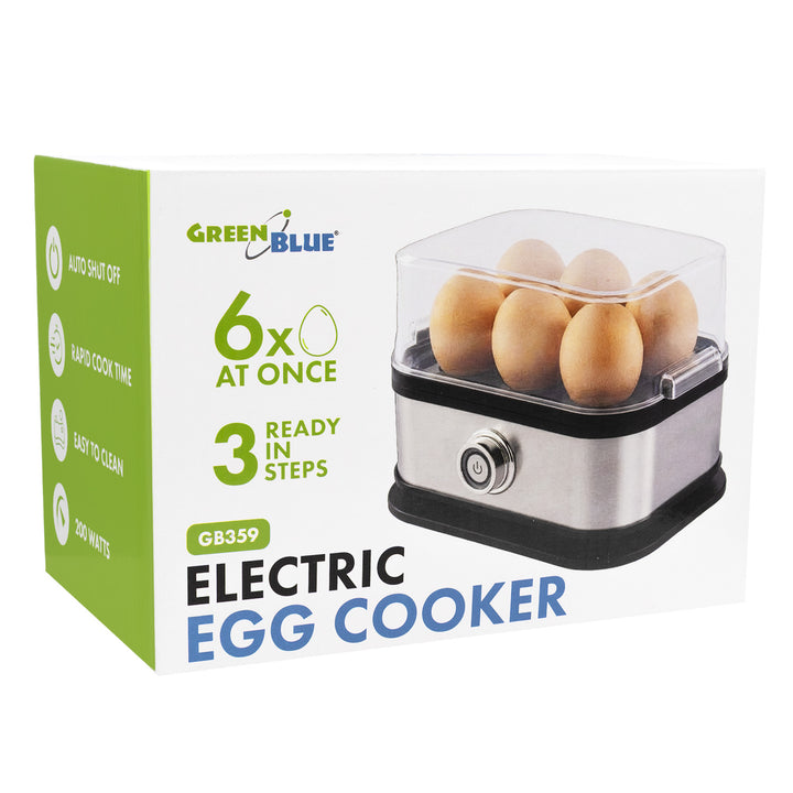 GreenBlue Automatic Egg Cooker, 200W, holds up to 6 eggs, measuring cup included, 220-240V~, 50/60 Hz, GB359