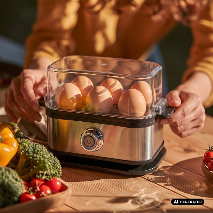 GreenBlue Automatic Egg Cooker, 200W, holds up to 6 eggs, measuring cup included, 220-240V~, 50/60 Hz, GB359