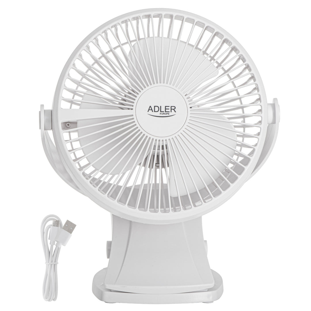 Tischventilator mit Clip, akkubetrieben, 15,5 cm, 360° drehbar, USB-C, Adler