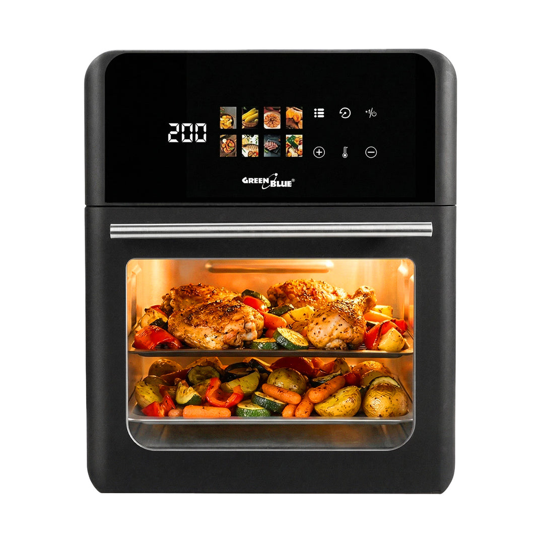 Freidora sin aceite AIR FRYER de GreenBlue, 1800 W de potencia, capacidad de 10 l, 8 programas, accesorios, temporizador, GB950 + termómetro/sonda para alimentos, GreenBlue GB178