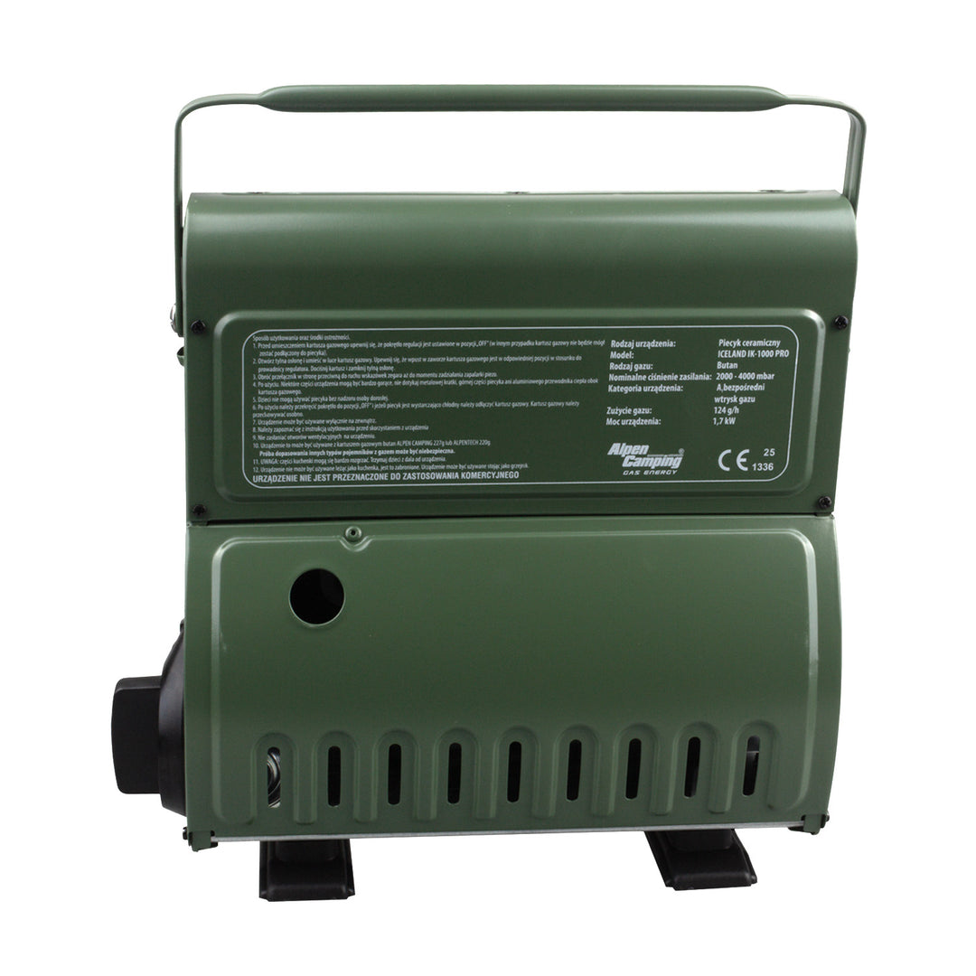 Tragbarer Gaskocher von Alpen Camping, 2-in-1, Gasverbrauch 124 g/h, piezoelektrische Zündung, ICELAND IK-1000 PRO+ 4x 227-g-Gaskartusche von GreenBlue. Zertifikat: Pi 0875, entspricht der Norm EN 417