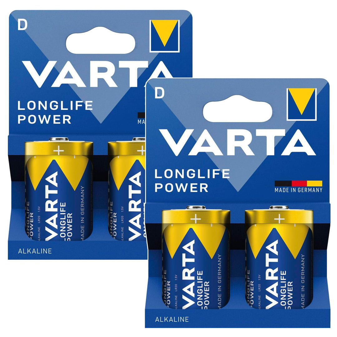 4x R-20-Batterie (R20 D), 1,5 V, Alkali, Longlife Power, Varta