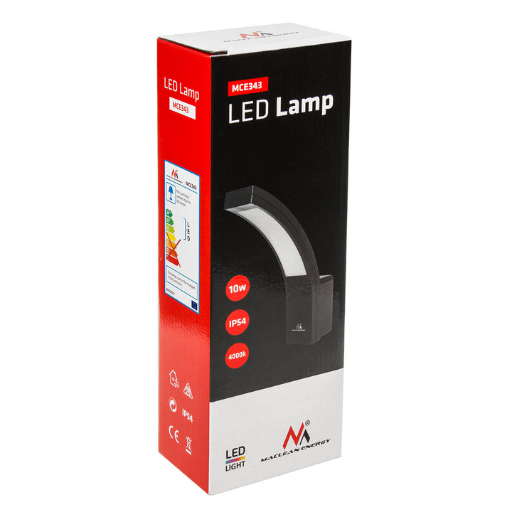 Lámpara LED para fachada Maclean, 800 lm, IP54, 10 W, luz blanca natural (4000 K), color negro, MCE343 B, 2 unidades