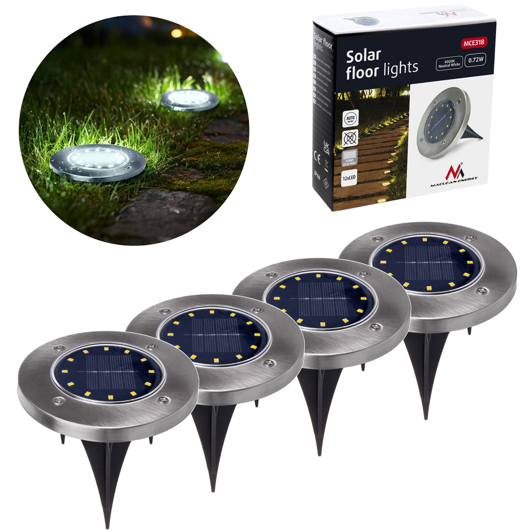 Lámpara solar LED para jardín con sensor de movimiento Maclean IP44, 12 LED SMD, 4000 K, Ni-MH 600 mAh, 0,7 W, MCE318, 4 unidades