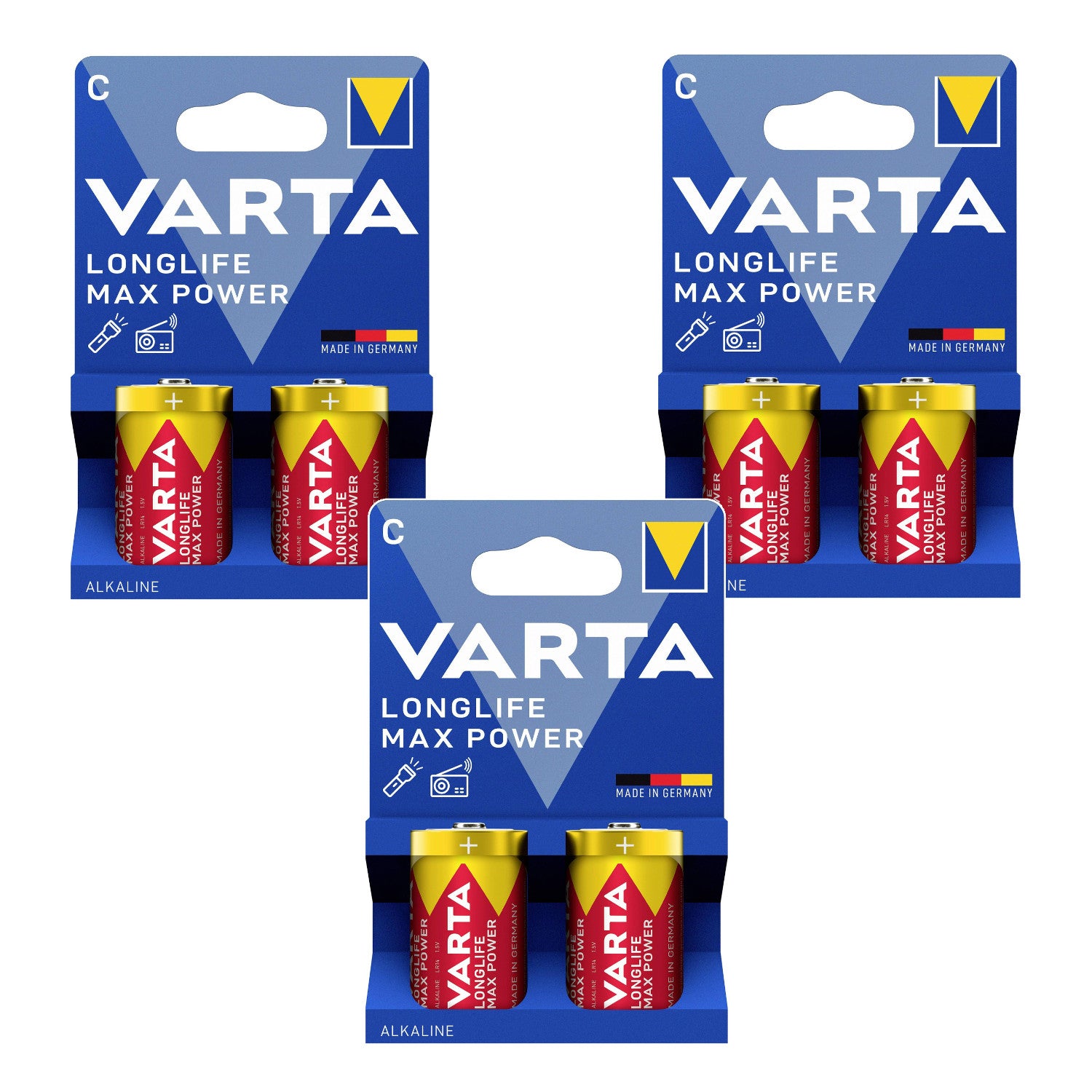 6x Varta Longlife Max Power R14 C 1.5V alkaline batteries ...