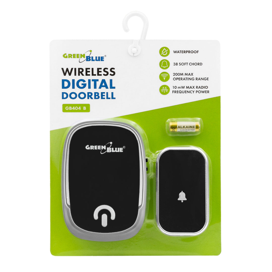 GreenBlue Wireless Doorbell, 38 melodies, 90 dB, black, range up to 200 m, GB404 B