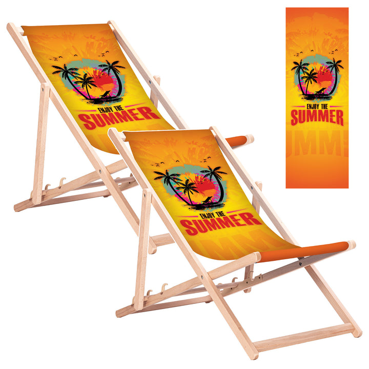 Klassischer Liegestuhl aus Buchenholz GreenBlue GB183 mit dem Aufdruck „Enjoy The Summer“, 2 Stück