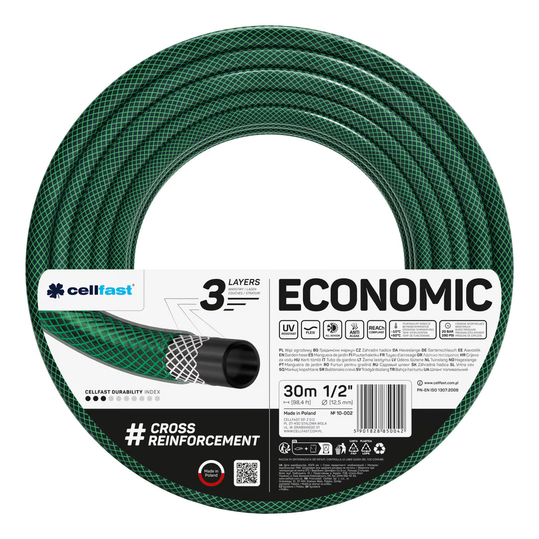 Cellfast Aluplus 1/2" 60m Hose Cart + Cellfast Economic 1/2" 30m Garden Hose