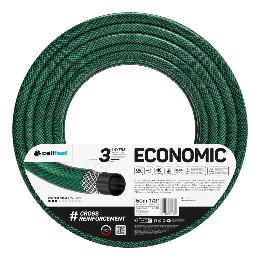 Cellfast Aluplus 1/2" 60m Hose Cart + Cellfast Economic 1/2" 50m Garden Hose