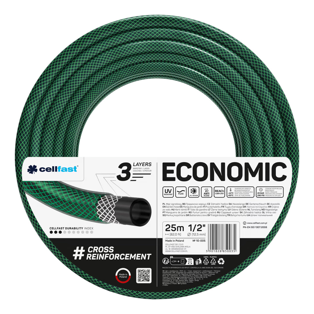 Cellfast Aluplus 1/2" 60m Hose Cart + Cellfast Economic 1/2" 25m Garden Hose + Set with Cellfast Basic 1/2" Straight Sprinkler