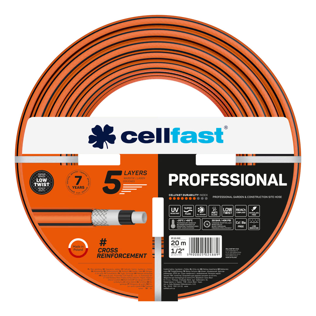 Cellfast Aluplus Schlauchwagen 1/2" 60 m + Cellfast Gartenschlauch PROFESSIONAL 1/2" 20 m + Set mit Cellfast Basic Sprühkopf 1/2"