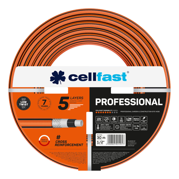 Cellfast Aluplus Schlauchwagen 1/2" 60 m + Cellfast Gartenschlauch PROFESSIONAL 1/2" 30 m + Set mit Cellfast Basic Sprühkopf 1/2"