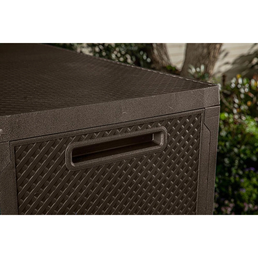 Keter Emily Garden Storage Bin, capacity 277L, brown, max. load capacity 20kg, weather-resistant, features handles and wheels, 249719