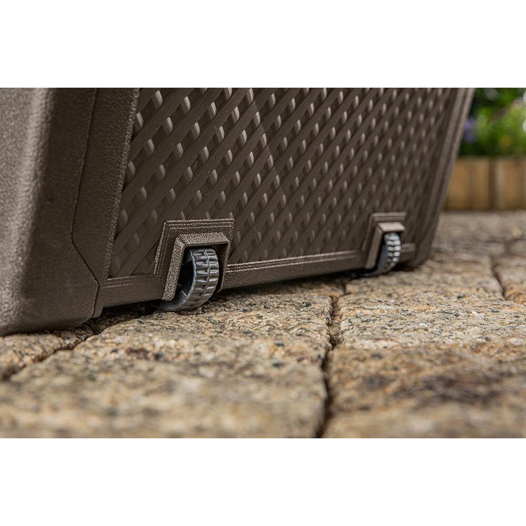Keter Emily Garden Storage Bin, capacity 277L, brown, max. load capacity 20kg, weather-resistant, features handles and wheels, 249719