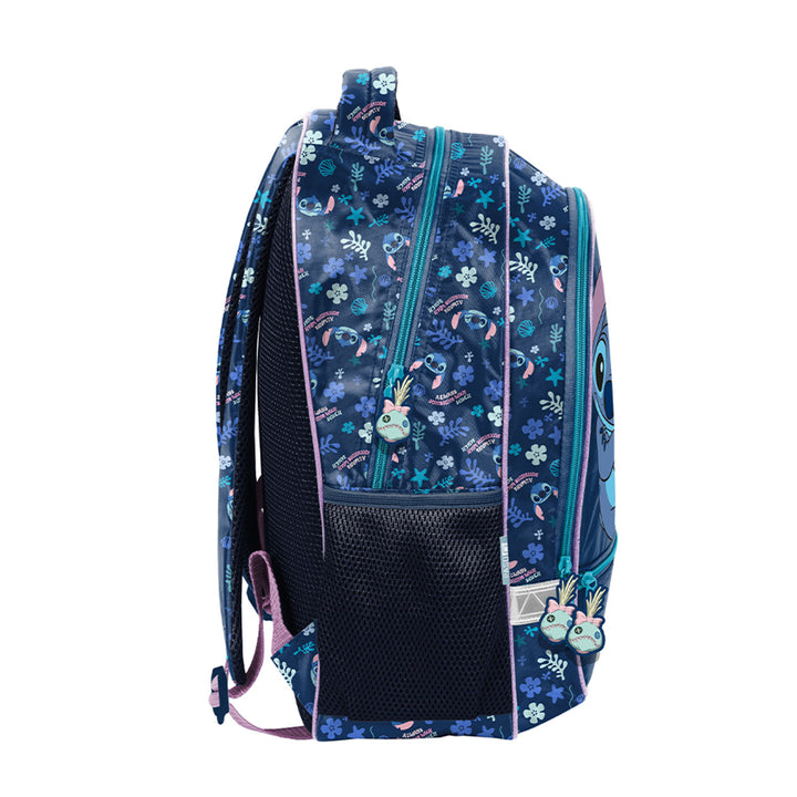 Stitch Paso School Set, Backpack with two compartments, reflective elements, and a padded back panel; pencil case (empty) with pencil holders; shoe bag that can be worn on the back, DS26XX