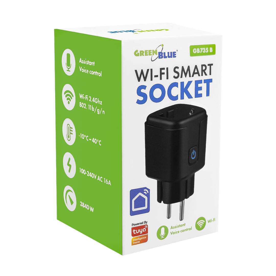 GreenBlue Remote-Controlled WiFi Outlet, Android/iOS/Alexa/Google Home, Timer, Watt Meter, Max 16A/3840W, GB735 B, 2 pieces