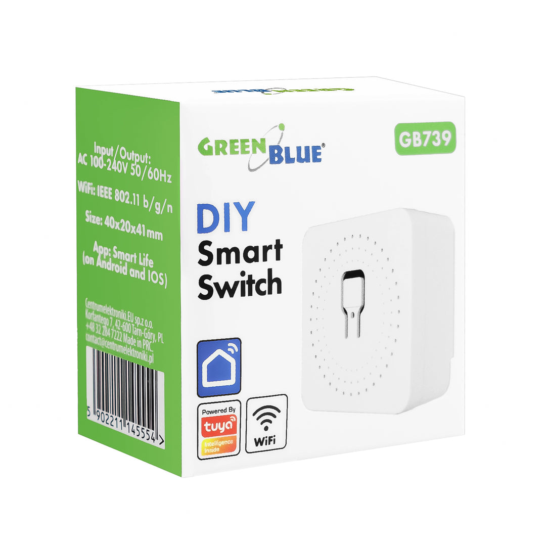 GreenBlue WLAN-Einbaurelais, Android/iOS/Alexa/Google Home, 100–240 V AC, 50/60 Hz, max. 16 A, für LED 150 W, GB739, 2 Stück